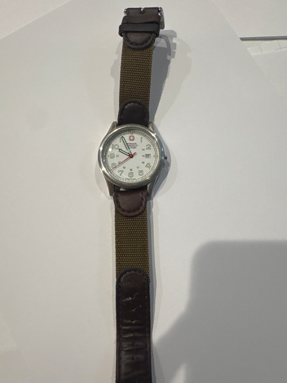 Wenger Swiss Military Mens Field Watch Stainless Steel Canvas Leather Strap
